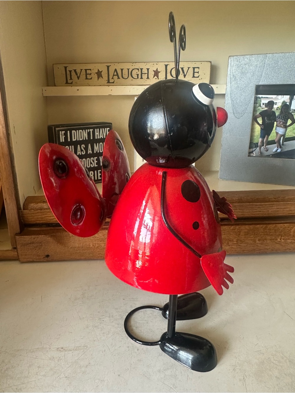 Charming Red and Black Bouncy Metal Ladybug for Inside or Outside - New - Picture 3 of 5